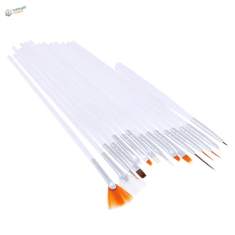 Set of 15 special shape brushes with clear handles and orange brown bristles