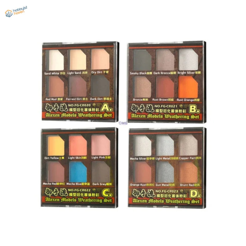 Four Alexen weathering pigments earth tones palettes in grid