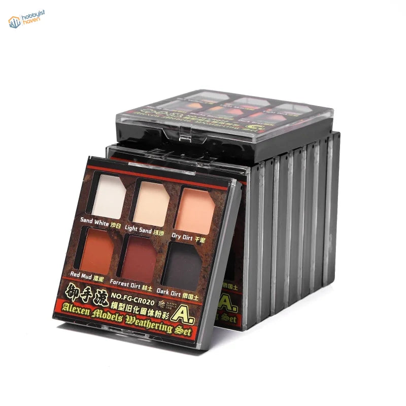 Set of 6 weathering pigments in black case for scale modeling