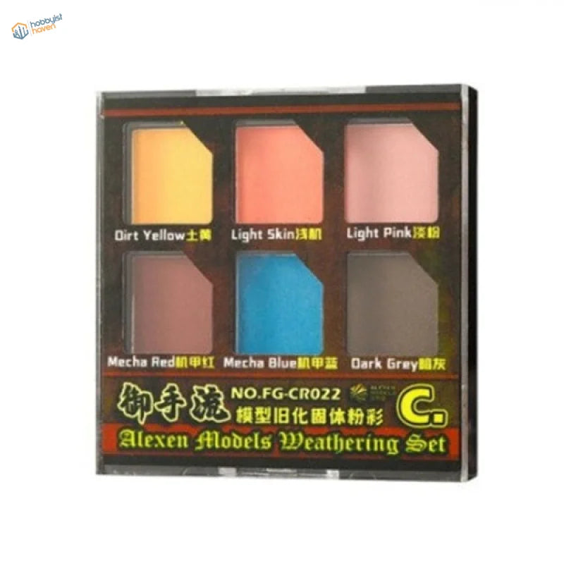 Alexen weathering pigments set of 6 pans for scale modeling tools
