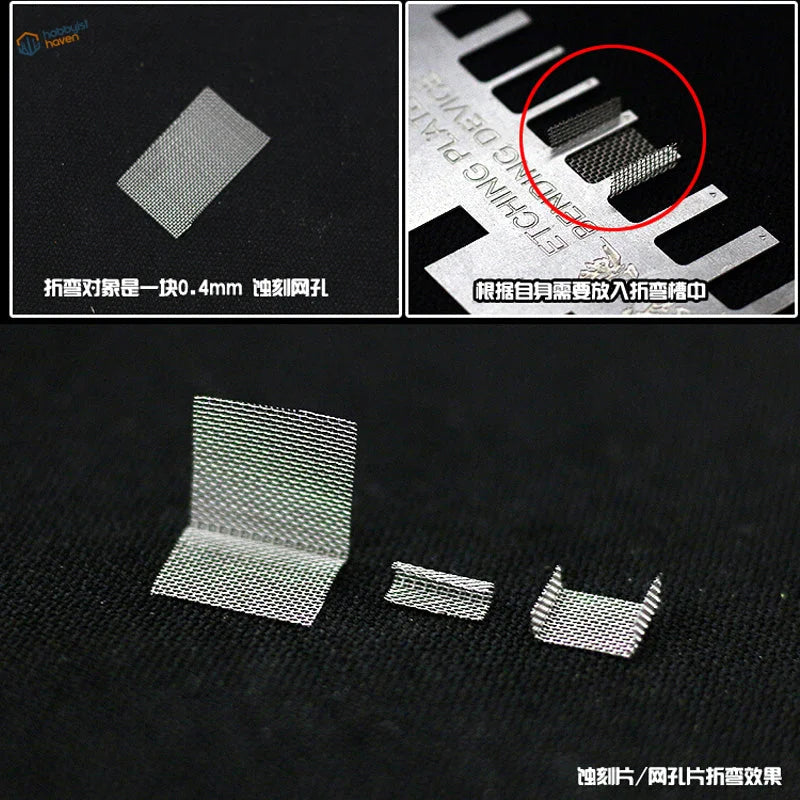 Silver 0.4mm photoetch bending mesh with handle making tool and samples