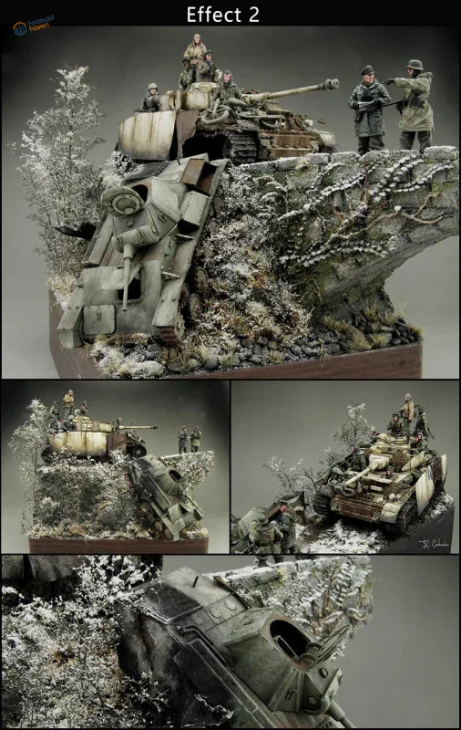 Detailed WWII tank model with simulated snow, weathered olive drab on snow-dusted terrain