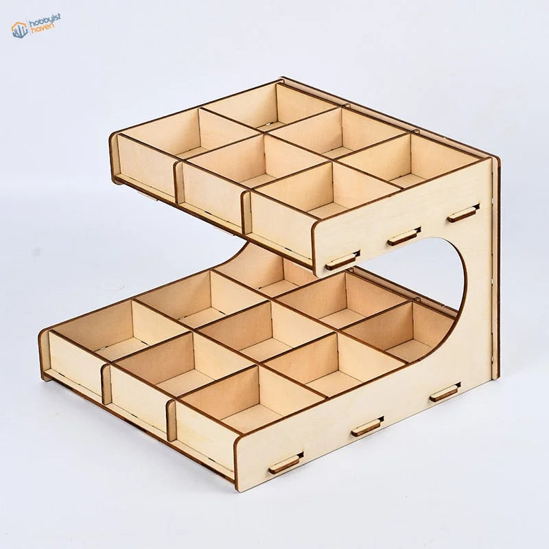 Light wooden two-tier small parts organizer rack with 24 sliding drawers