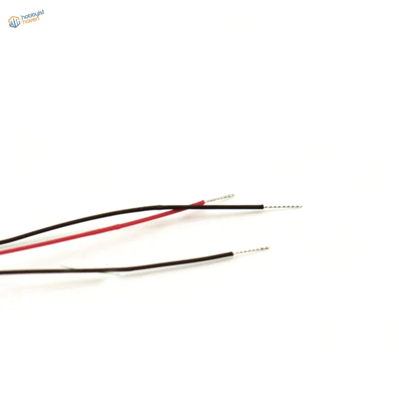 Two 34mm red LED lights wires with red black insulation and silver tips for railroad scenery