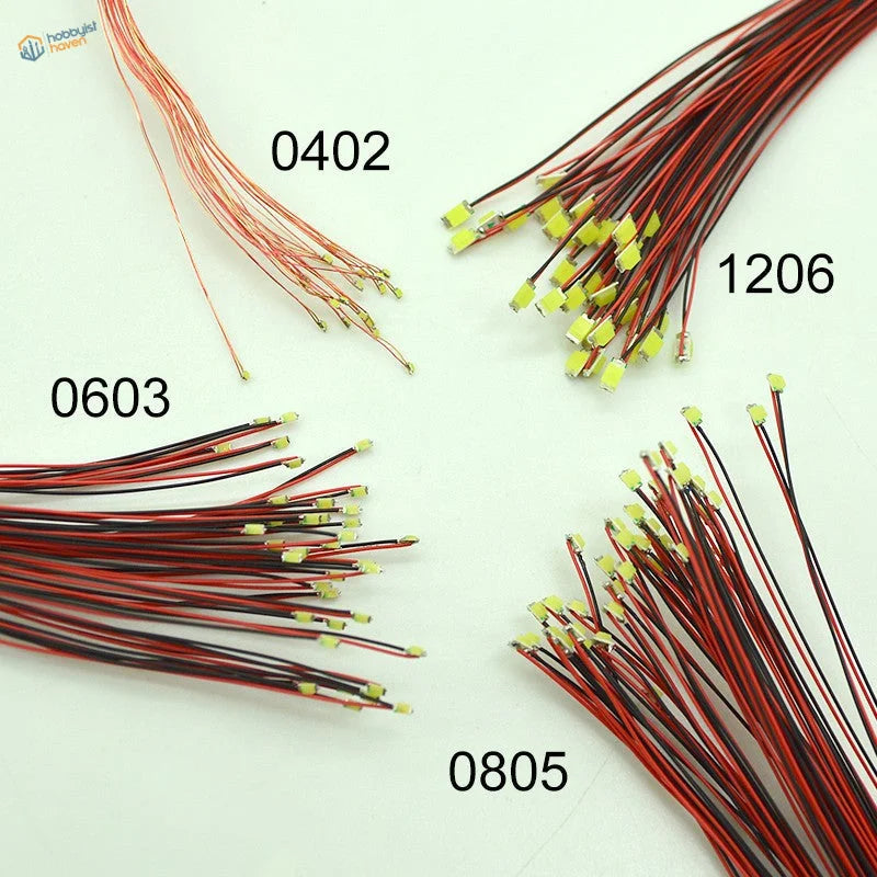 SMD LED lights 34mm red for railroad scenery, 0402 0603 1206 0805 bundles