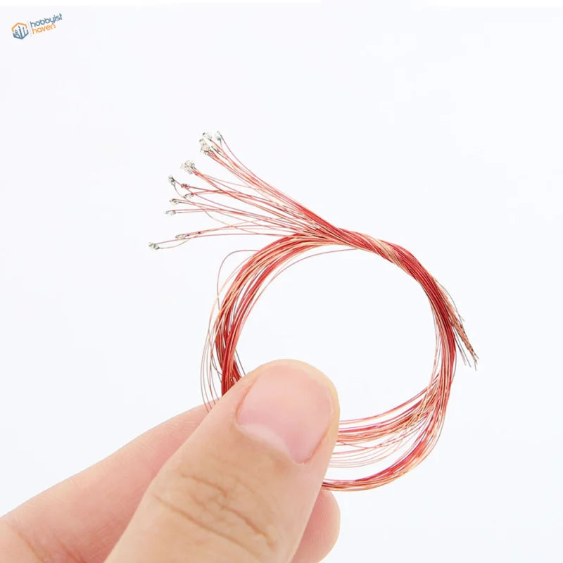34mm red SMD LED lights for railroad scenery, thin red-coated wire with silver tips