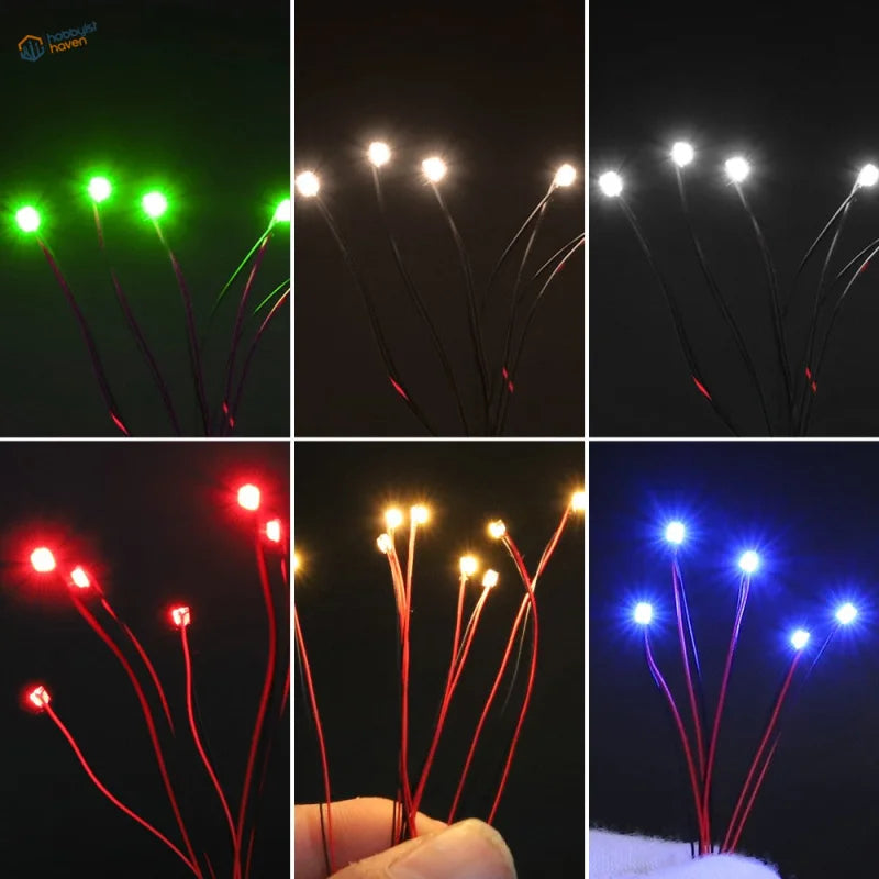 Set of 6 SMD LED lights with 34mm red stems for railroad scenery