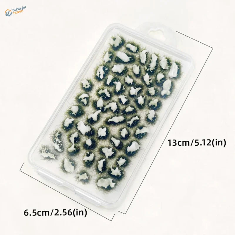Snowy grass patches: clear pack of miniature green white mossy terrain pieces