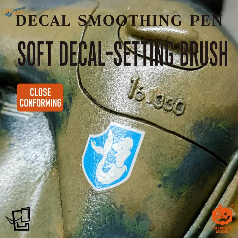 Soft Decal-Setting Brush conforming a decal to a model surface, English version