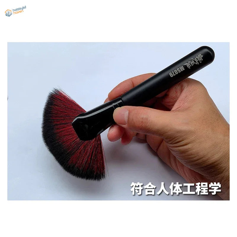 Black-handled soft fan model cleaning brush with red and black bristles