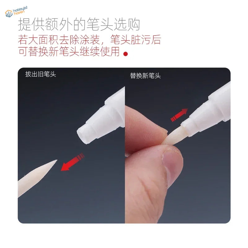 White plastic panel liner cleaner paint pen with replaceable brush tip