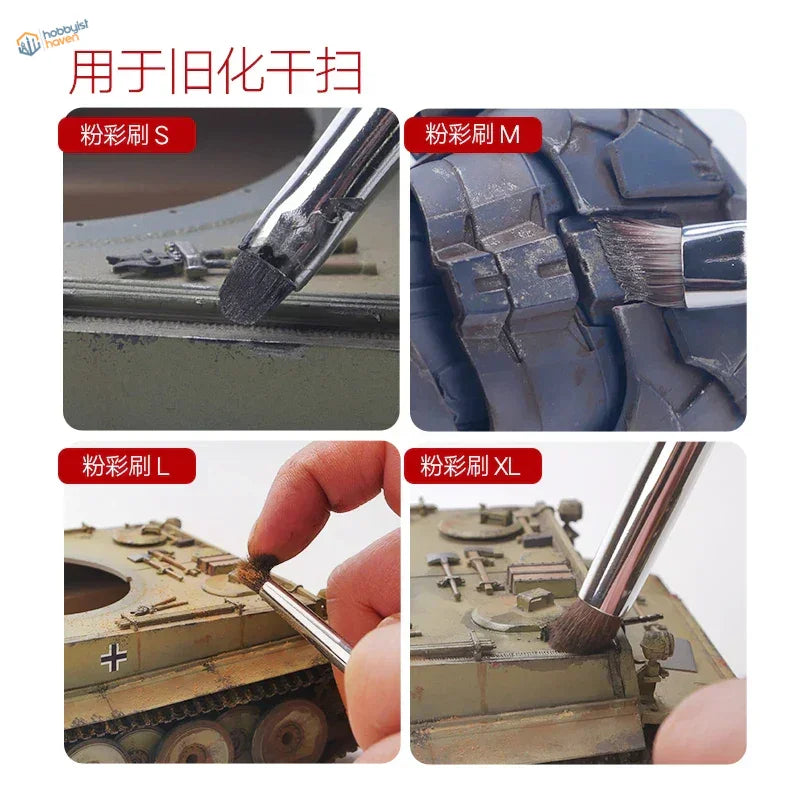 Soft weathering brushes set: 粉彩刷 s, m, l, xl for model detailing