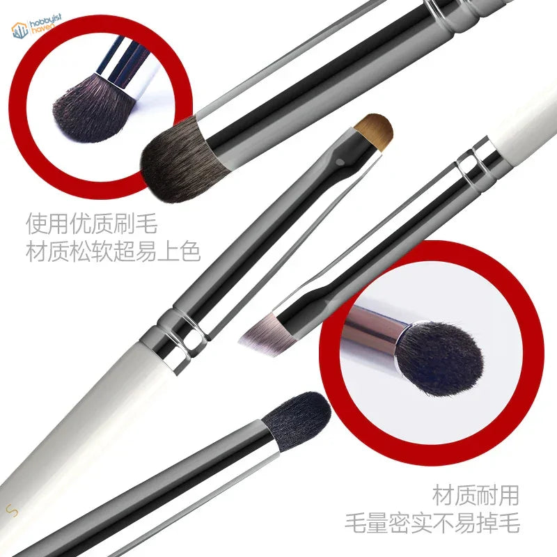 Set of three soft weathering brushes with white handles and black bristles