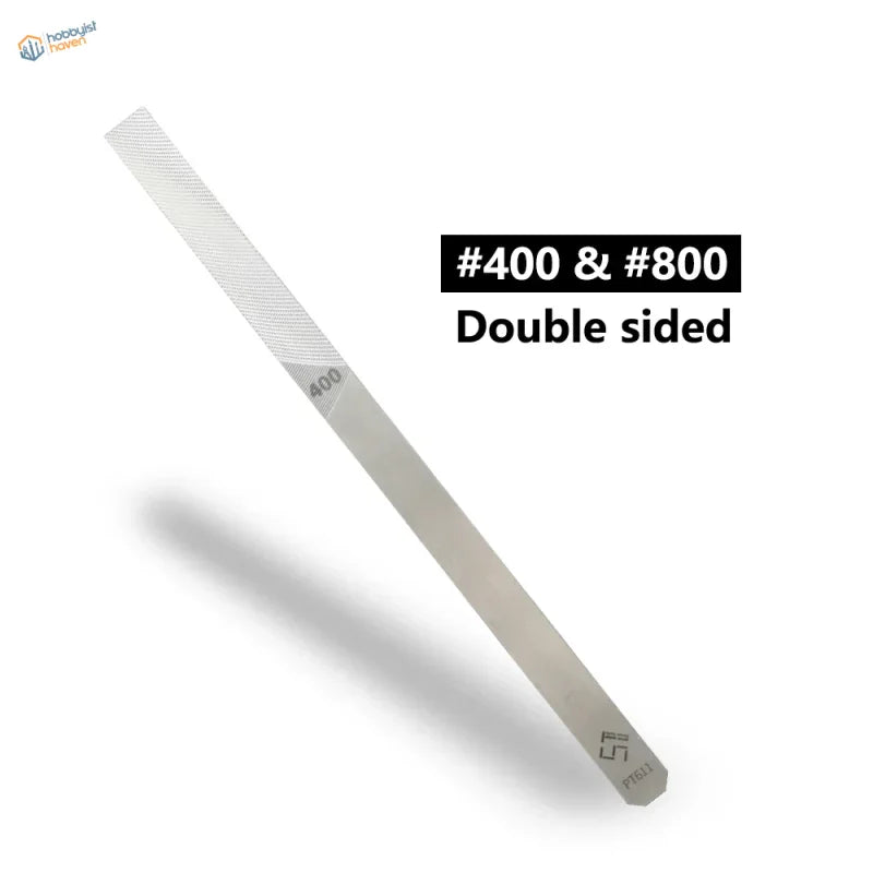 Stainless steel double-sided modeling files with #400/#800 grit precision hobby tool