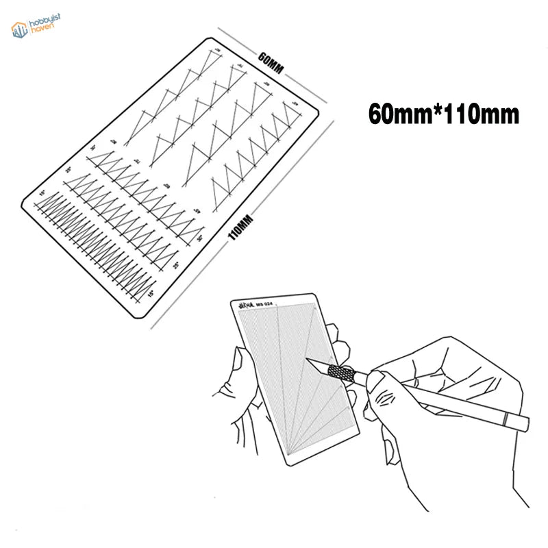 60mm x 110mm stainless steel mask cutting stencil with angled grid mat