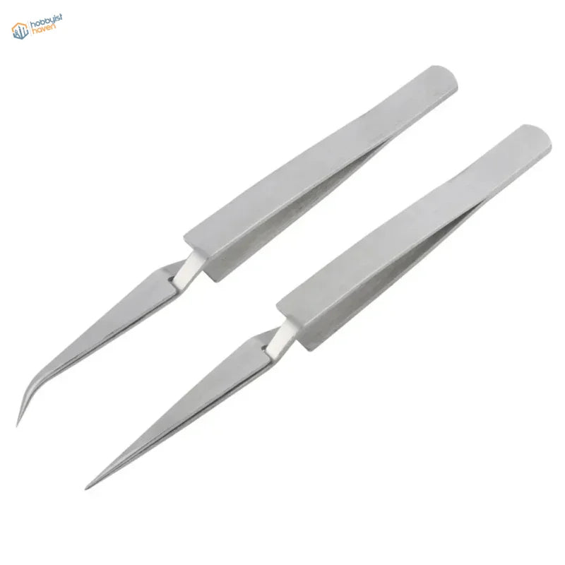 Stainless steel reverse tweezers, curved and straight tips