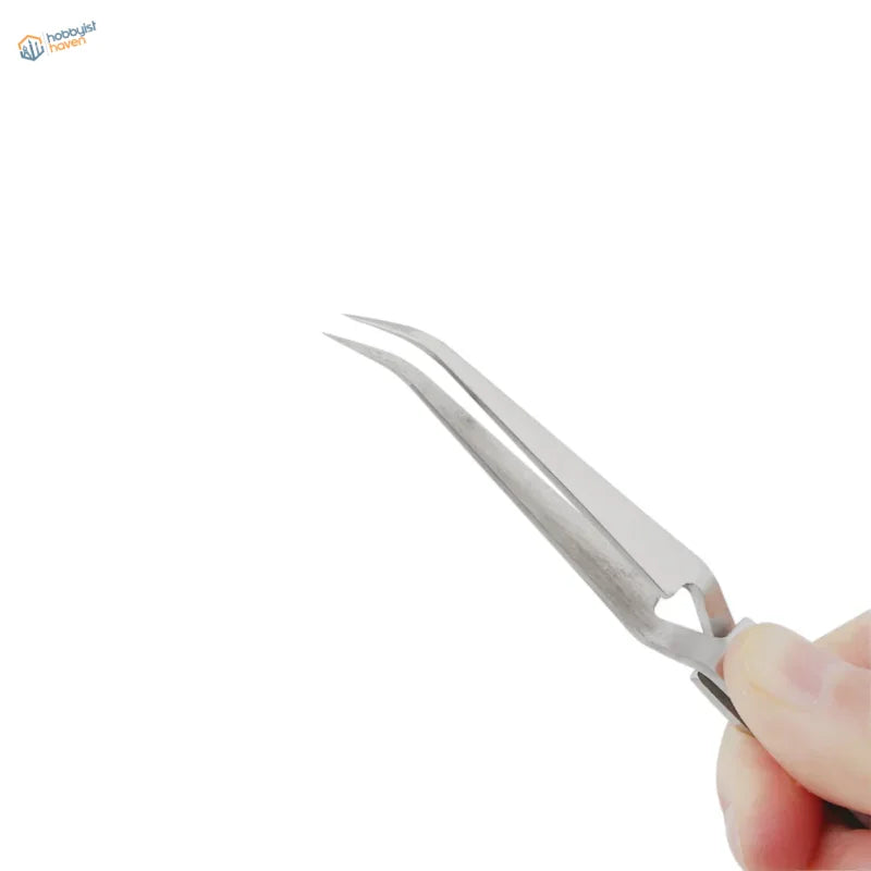 Stainless steel reverse tweezers with curved tips