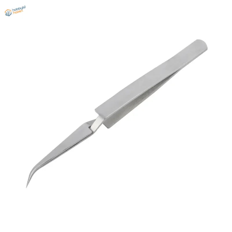 Self-closing reverse tweezers with curved tip and flat handles