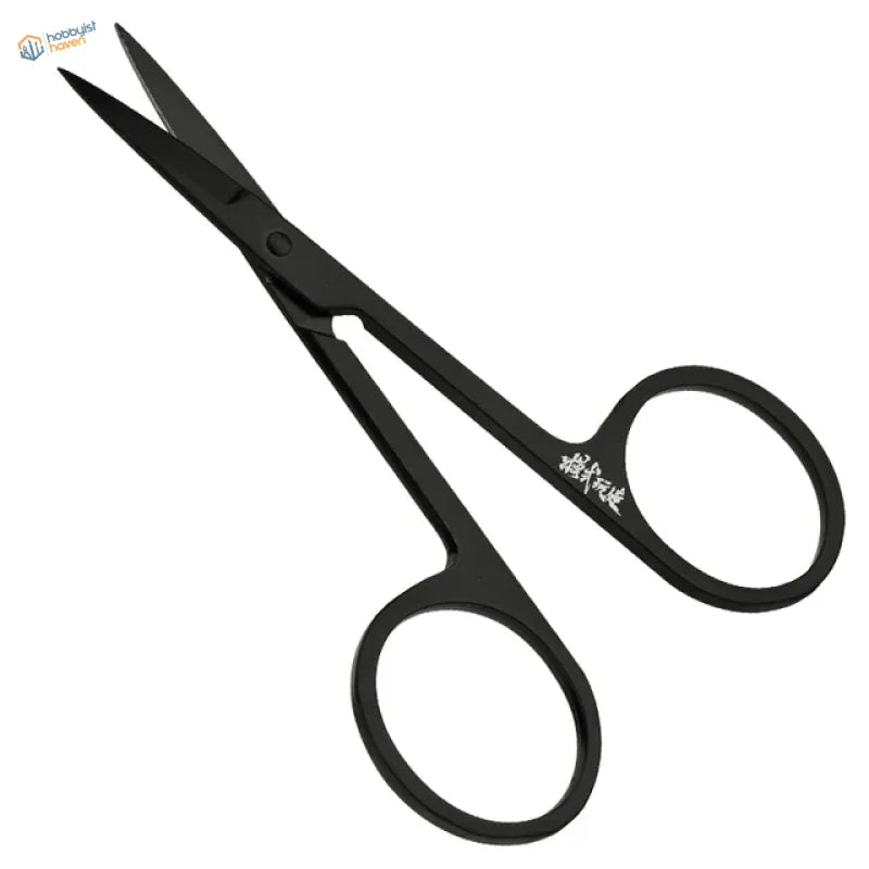 Sleek black stainless steel scissors for etched parts with engraved handle