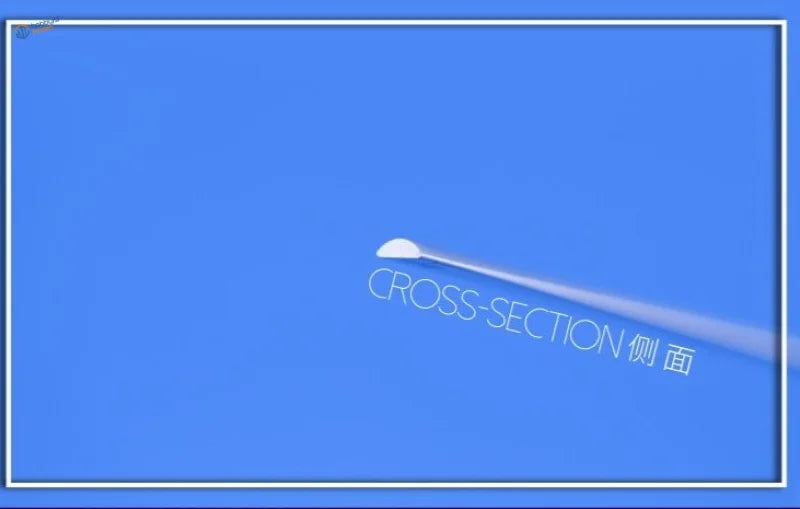 Stainless steel semicircular sanding rod with white rounded tip on blue background