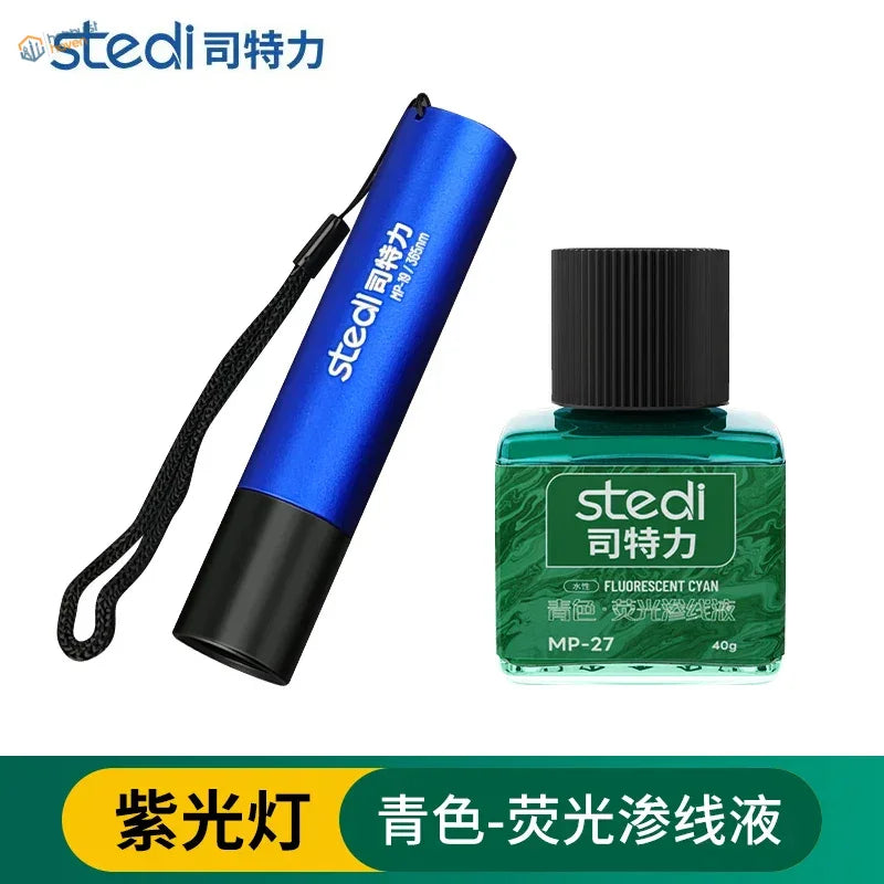 Stedi 365nm UV light with black accents, strap and fluorescent panel liner ink
