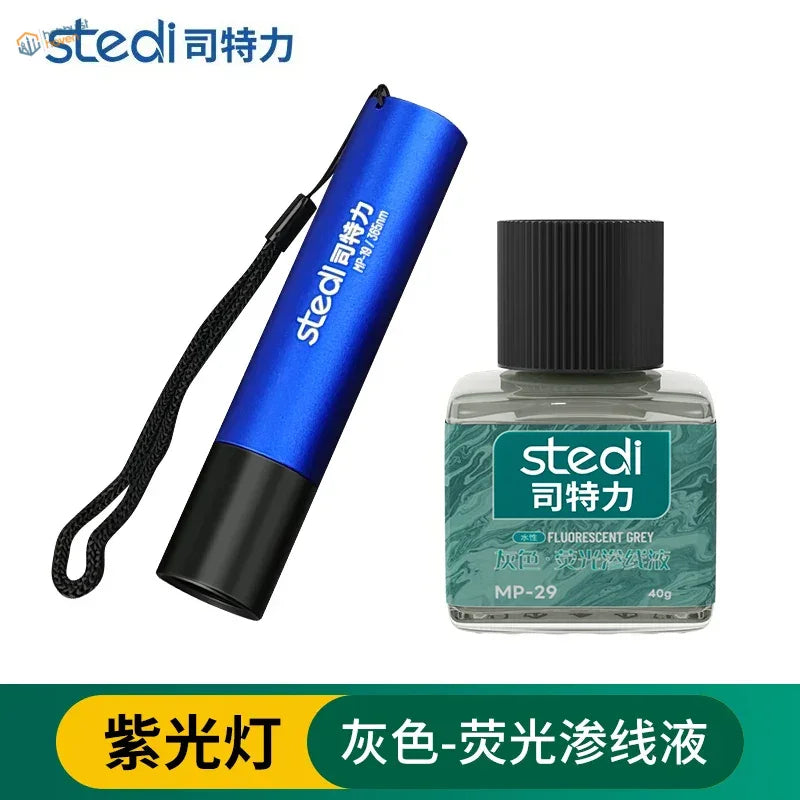 Stedi 365nm UV light with black blue flashlight, strap and fluorescent panel liner ink