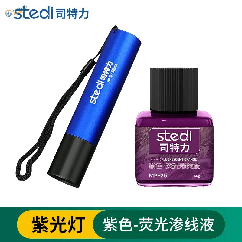 Stedi 365nm UV light set with blue flashlight and fluorescent panel liner dye
