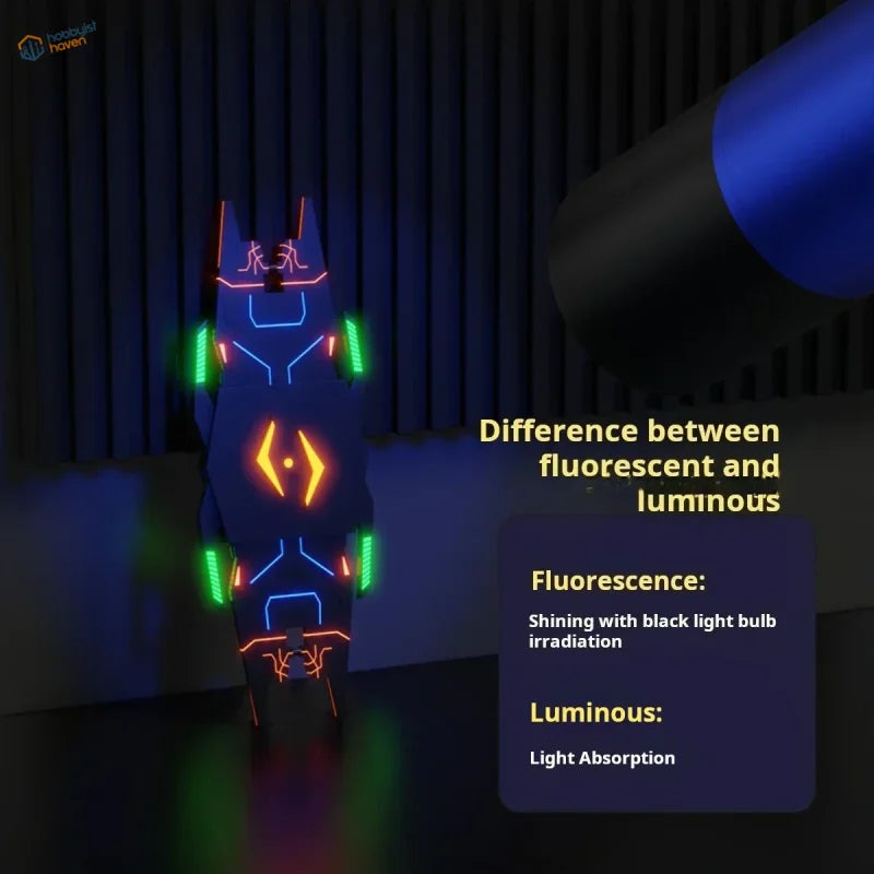 Glowing robot resin garage kit with Stedi 40g panel liner paints neon lights