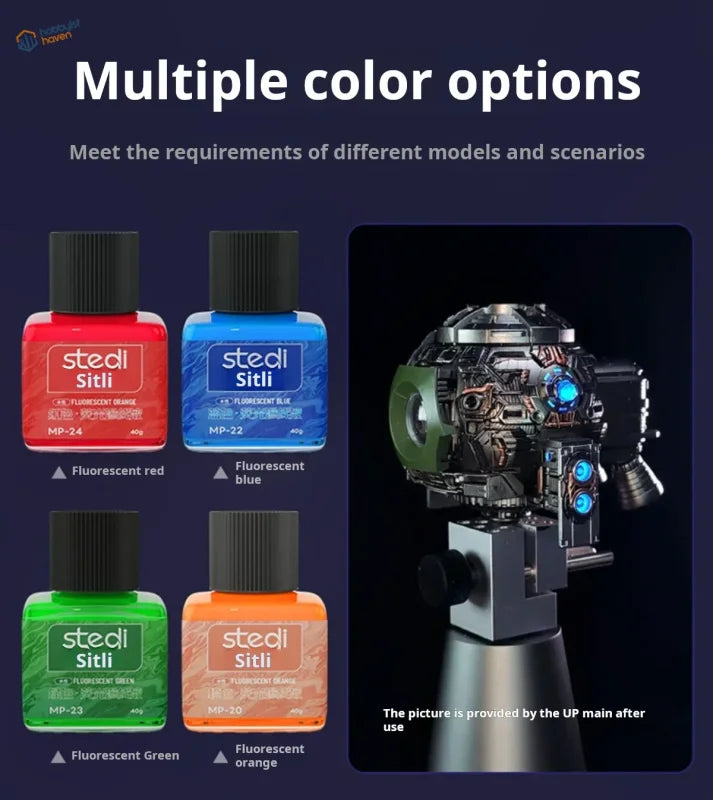 Stedi 40g fluorescent panel liner paints in red, blue, green, orange for resin garage kits