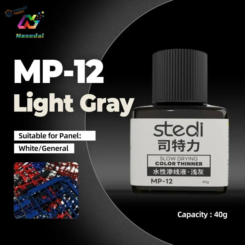 Stedi Acrylic Panel Liner: black bottle with ribbed cap, MP-12 light gray thinner