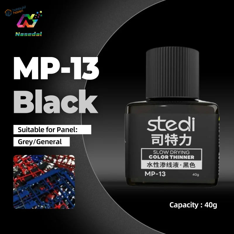 Stedi acrylic panel liner: Black MP-13 slow drying color thinner 40g bottle