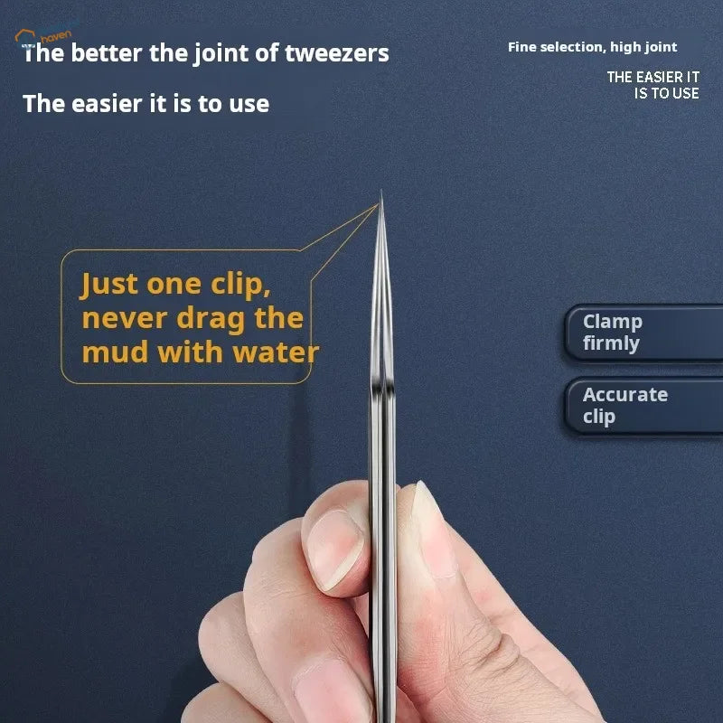 A pair of sleek metallic tweezers with fine joint and pointed tips in stedi gundam scale modeling tools set