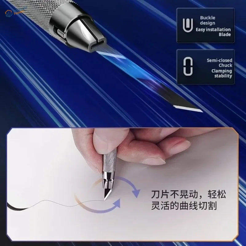 Silver metallic precision craft knife with textured grip and replaceable blade for stedi Gundam scale modeling tools