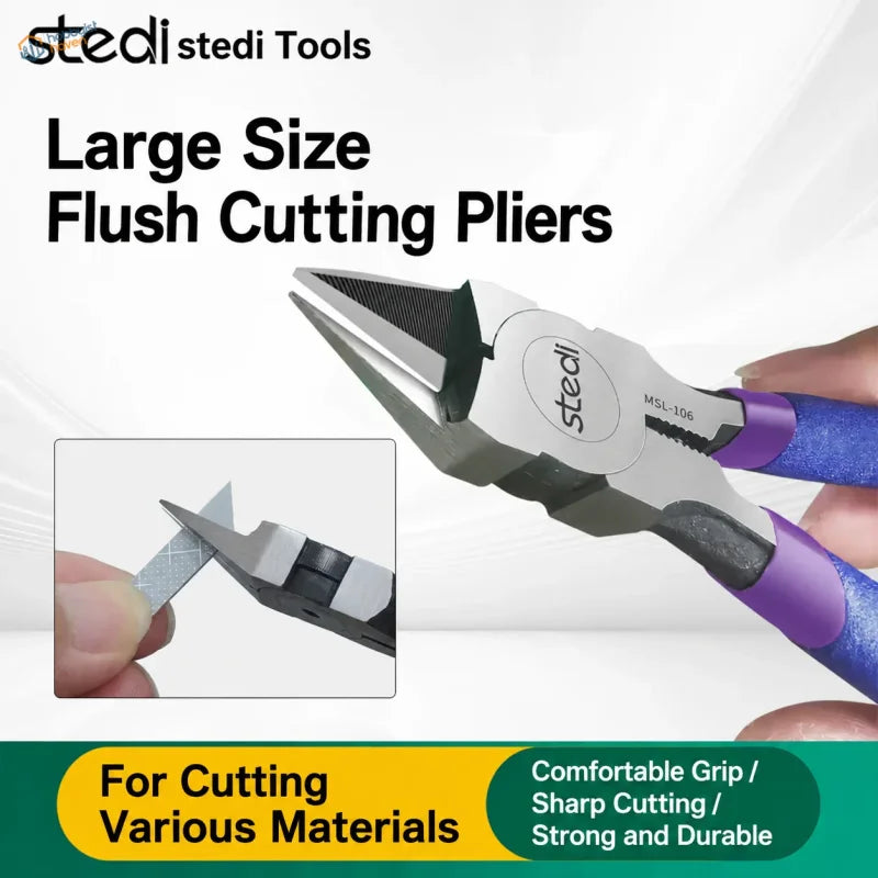 Purple-handled silver flush cutting pliers with sharp angled blade for precise cuts in model building tools sprue cutter