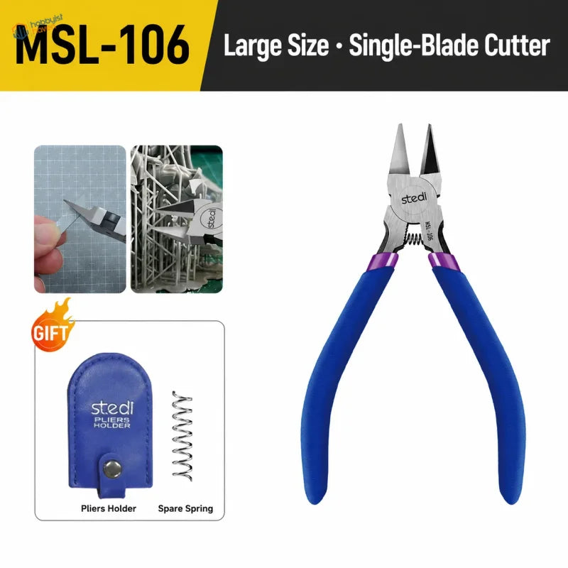 Blue-handled msl-106 single-blade stainless steel sprue cutter with purple accents for scale modeling tools and model building tools