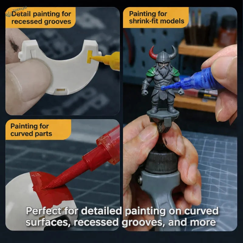 Stedi MA-10~MA-15 soft-tip paint markers with blue, red, and yellow nozzles for precise direct ink on scale models