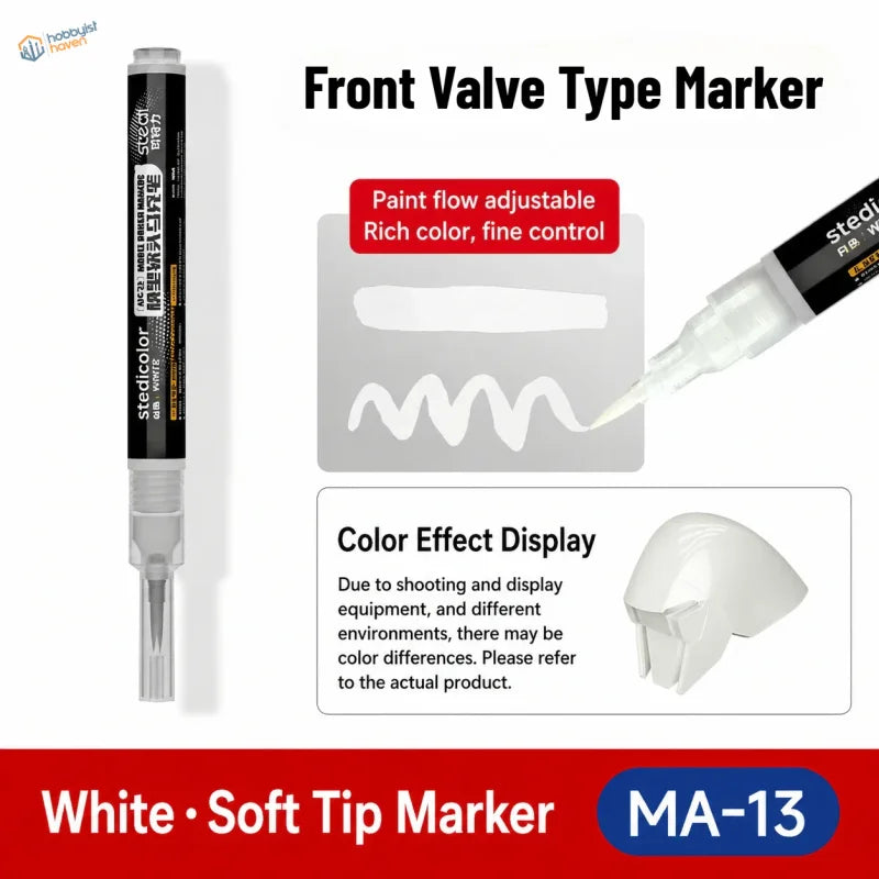 Stedi ma-10~ma-15 soft-tip paint marker with white soft tip and transparent barrel for precise direct ink on scale models