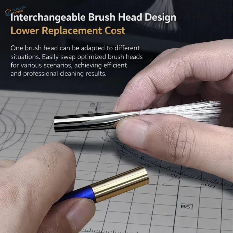 Stedi MS-86 anti-static dust brush with silver and gold interchangeable head and fine white bristles for model building tools