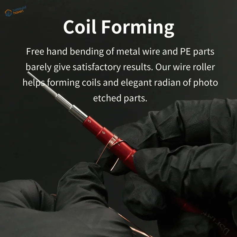 Red-handled stepped mandrel tool for scale modeling coil forming