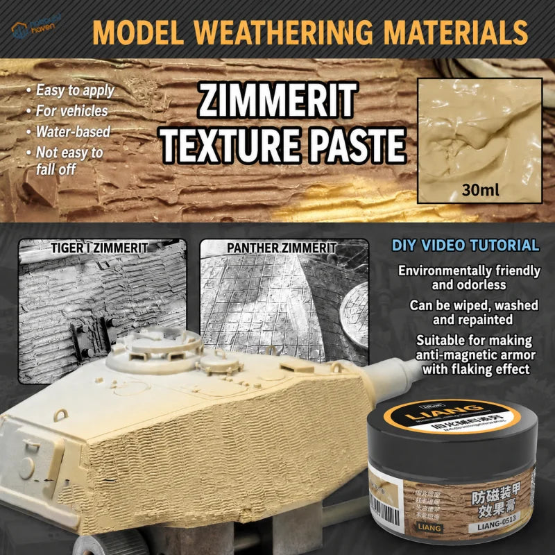 30ml jar of beige zimmerit texture paste water-based texturing putty for cast armor and vehicle model weathering effects
