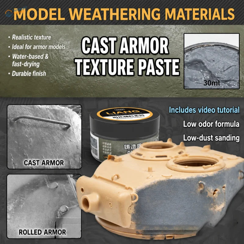 Cast armor texture paste creating a rough cast steel finish on a scale model tank turret