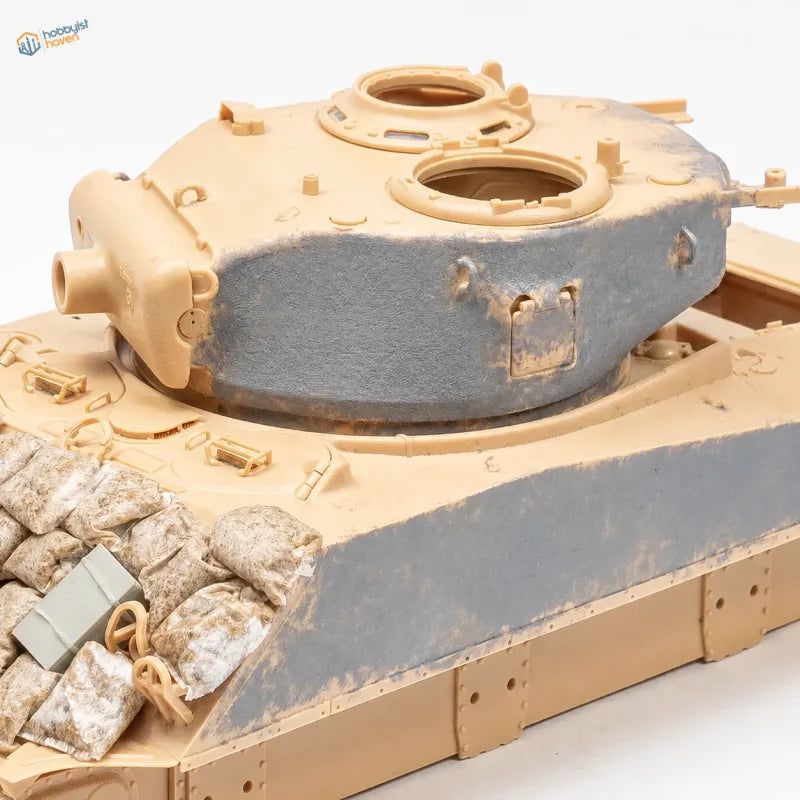 Scale model tank turret with a textured cast armor finish made using texture paste
