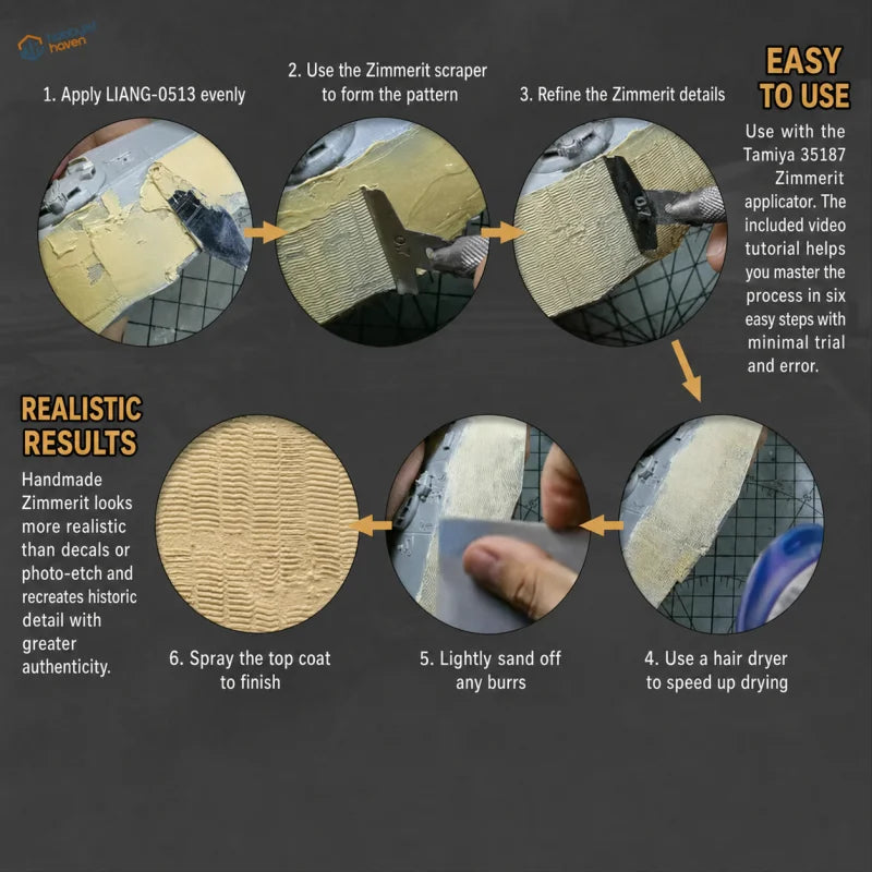 Applying texture paste with a scraper to create a zimmerit pattern on a model tank