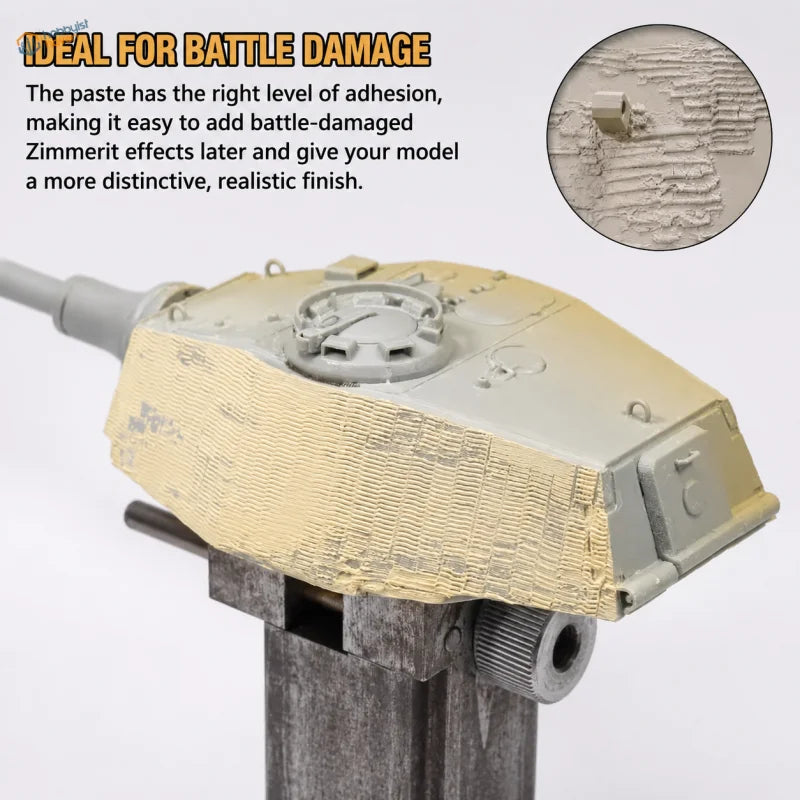 Scale model tank turret with a ribbed zimmerit coating created using texture paste