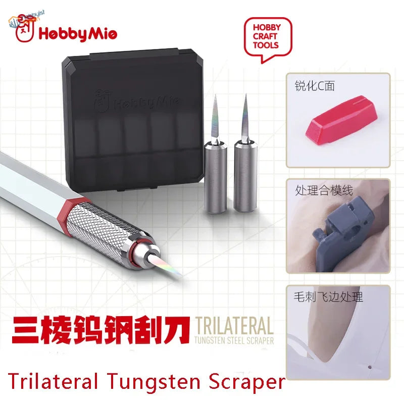 Triangular tungsten steel scraper with silver trim, white handle, red ring