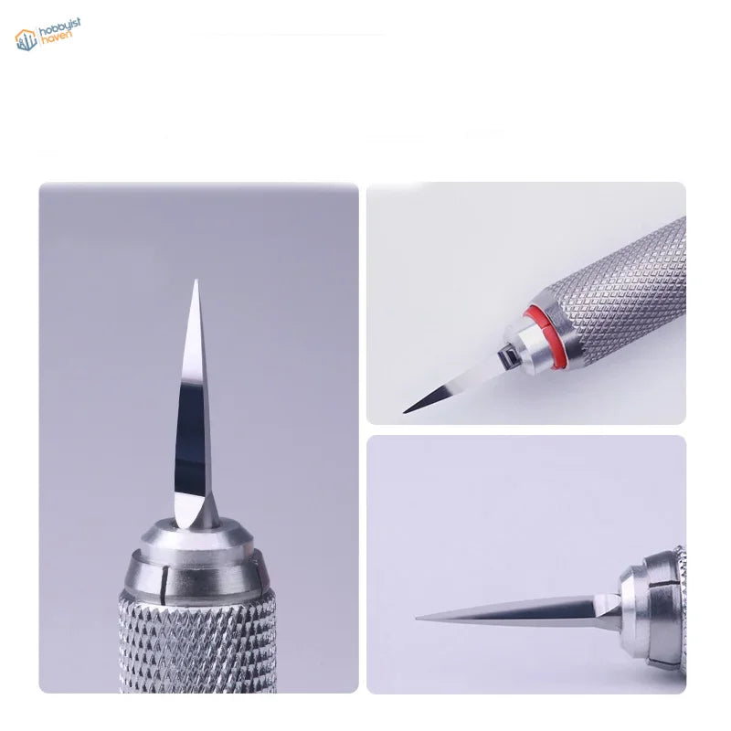 Triangular tungsten steel scraper with silver precision tool and textured grip