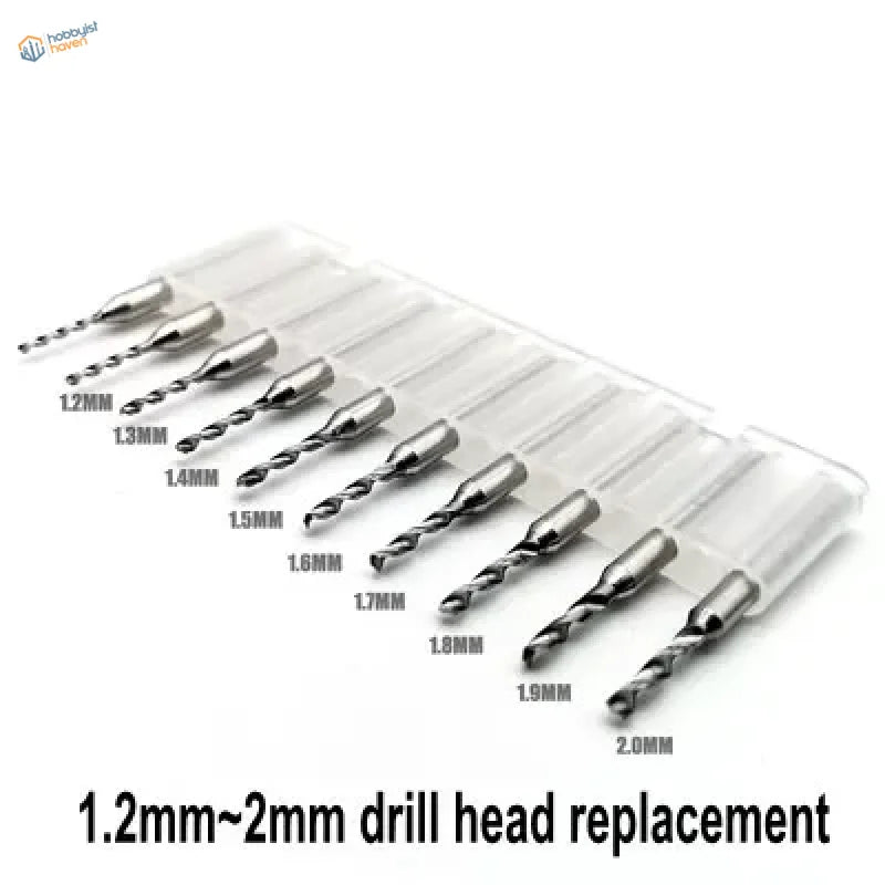 Tungsten hand drill set with 1.2mm to 2.0mm bits in clear case