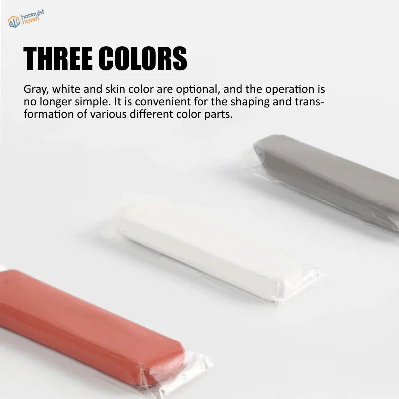 Three two component epoxy putty bars in gray, white, skin tone, wrapped