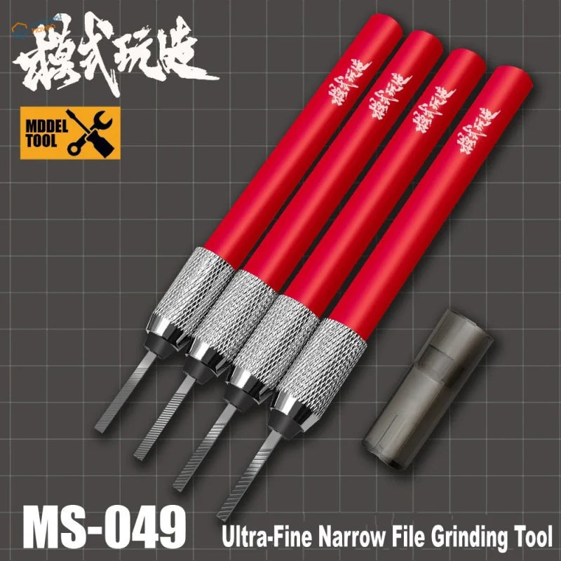Red-handled MS-049 ultra fine files with silver mesh grips