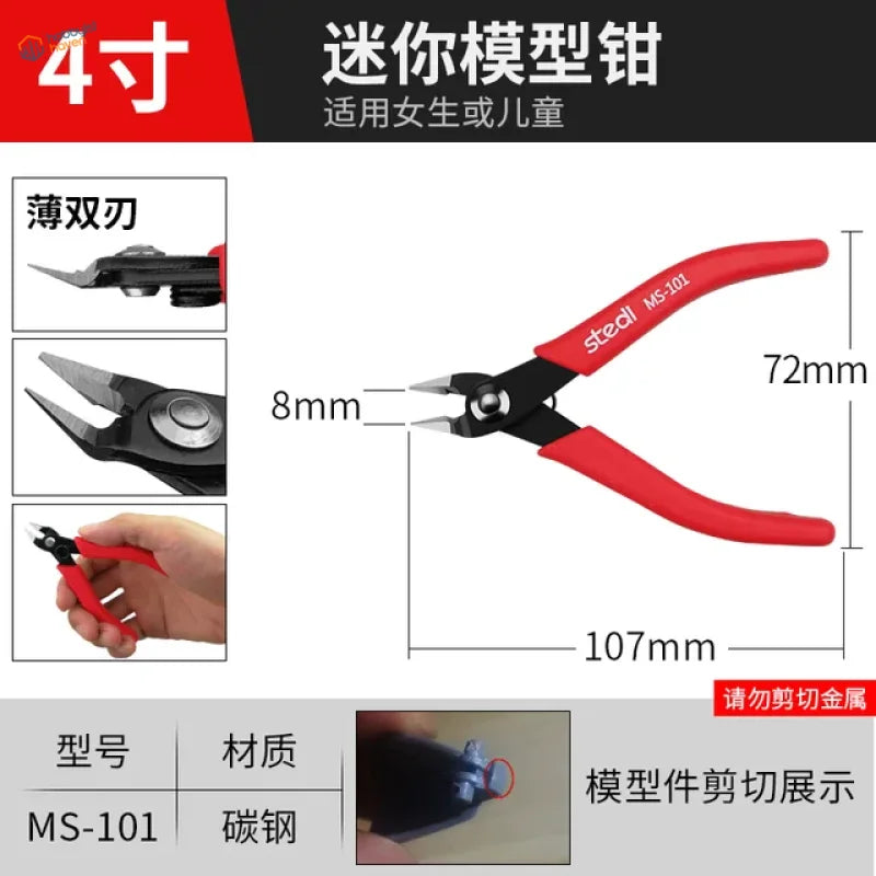 Red-handled stainless steel double edge nippers MS-101 for scale modeling
